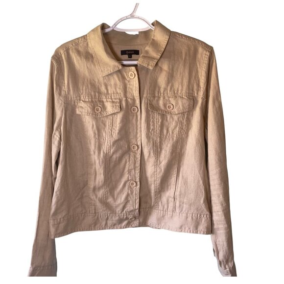 Quince Women's 100% European Linen Jacket Color Flax Size L Sustainable Minimal - Picture 1 of 8